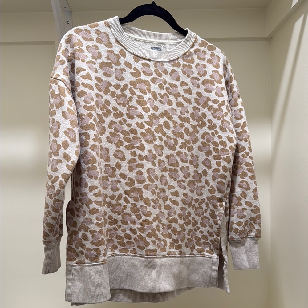 Aerie Leopard Print Sweatshirt - Cream and Brown